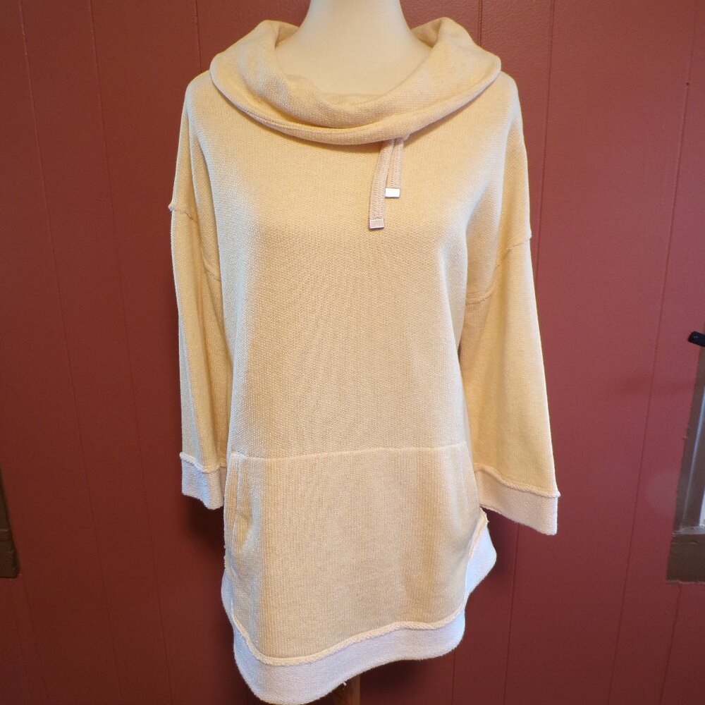 SOFT SURROUNDINGS Yellow Sweater Knit Wide Cowl Neck Pullover w/Drawstrings – XL